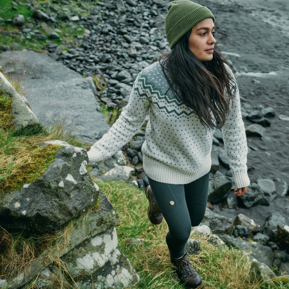 Fjallraven Cream and Olive Green Fair Isle Crewneck Sweater
